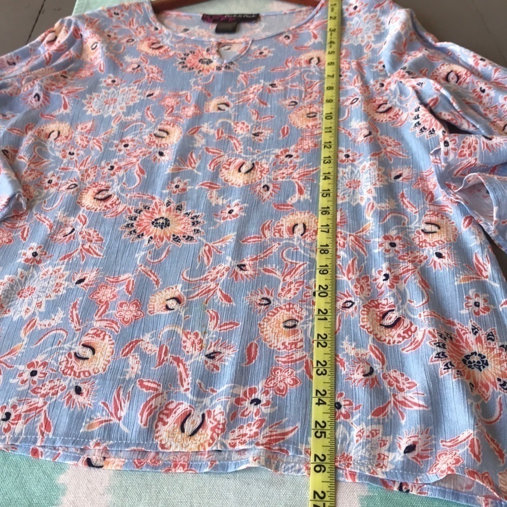 Peck & Peck Floral Print Bell Sleeve Blouse Blue Coral Rayon Boho Top S - Picture 8 of 8